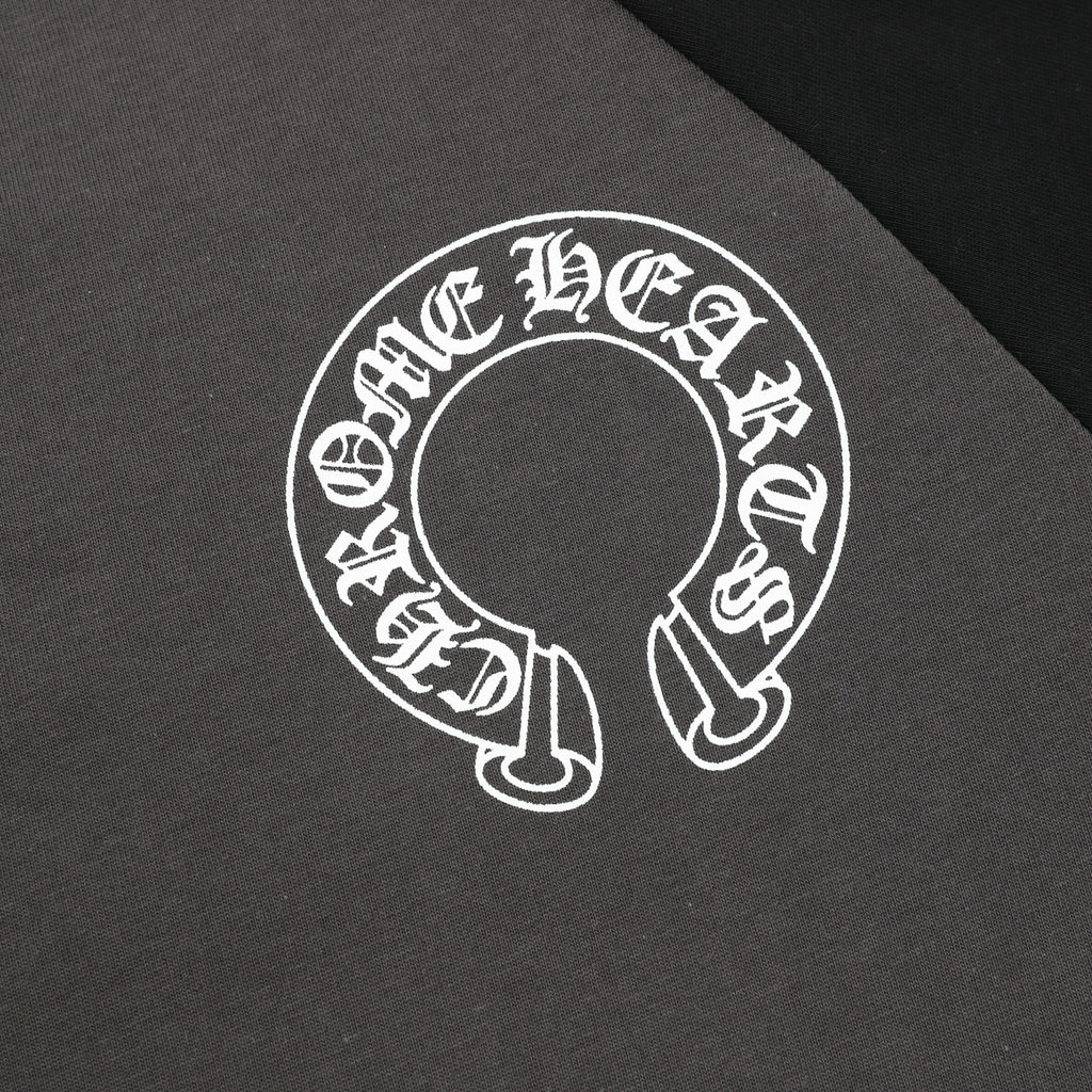 Chrome Hearts Horseshoe Raglan Long-Sleeve Tee — Pink & White, Gothic Sleeve Print