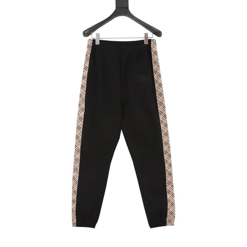 Burberry Women's & Men's Black Side Check Stripe Drawstring Sweatpants