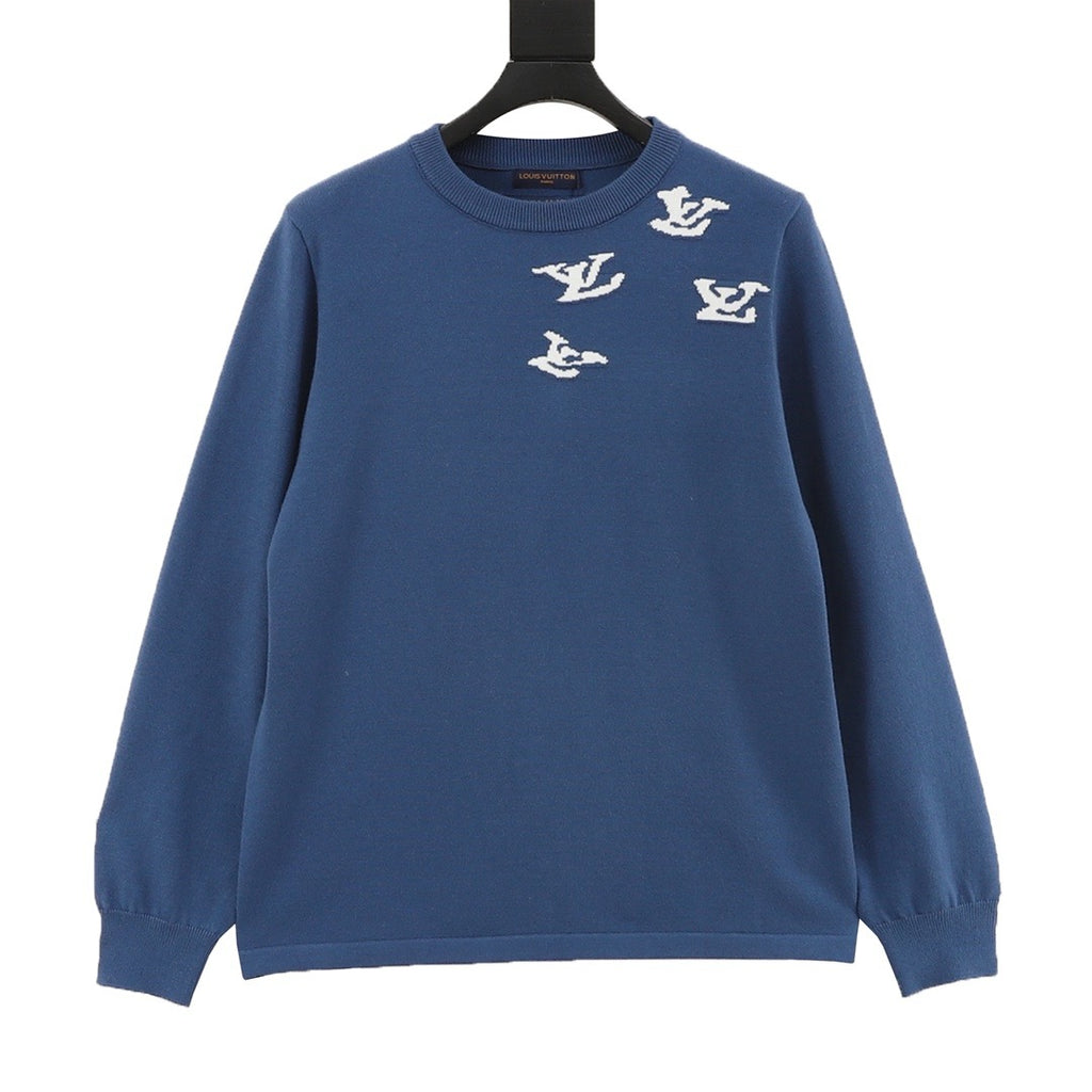 Louis Vuitton Women's Men's Blue Scattered LV Logo Crewneck Knit Sweater