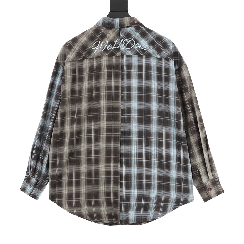 WE11DONE 24SS American Retro Patchwork Color Block Plaid Long-Sleeve Shirt