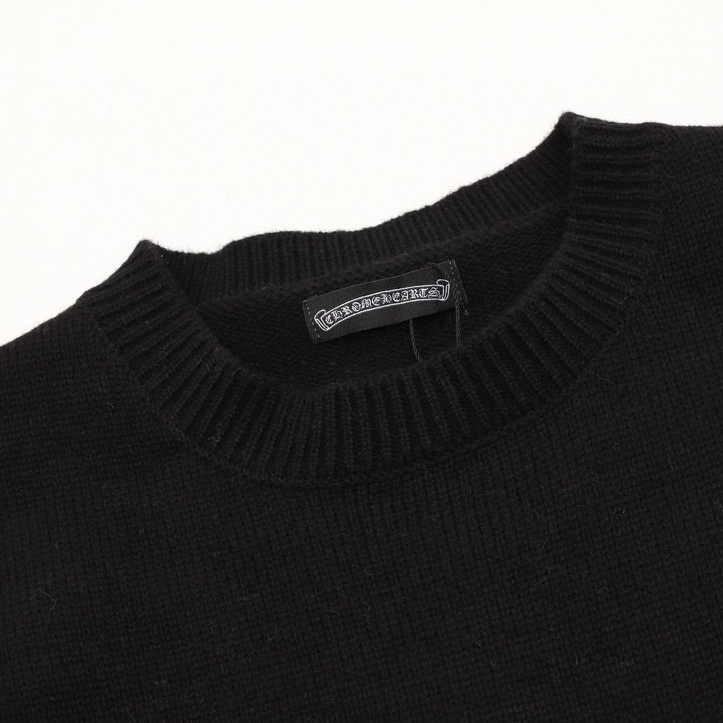 CH Embroidered Sanskrit Cross Distressed Knit Sweater
