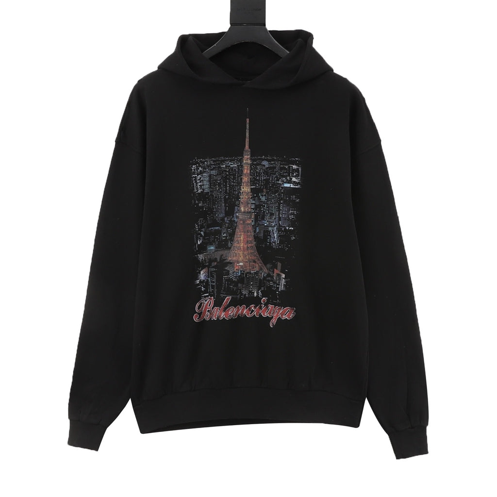Balenciaga Women's Men's Black 3B Sports Icon Logo Pullover Hoodie