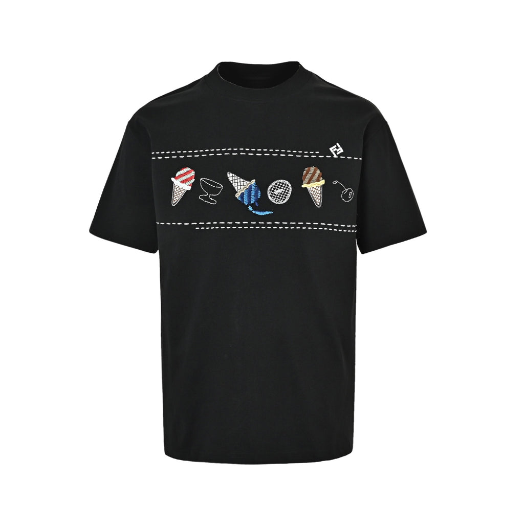 Fendi Black Ice Cream Embroidered T-Shirt
