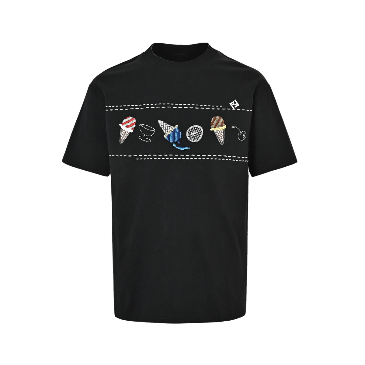 Fendi Black Ice Cream Embroidered T-Shirt