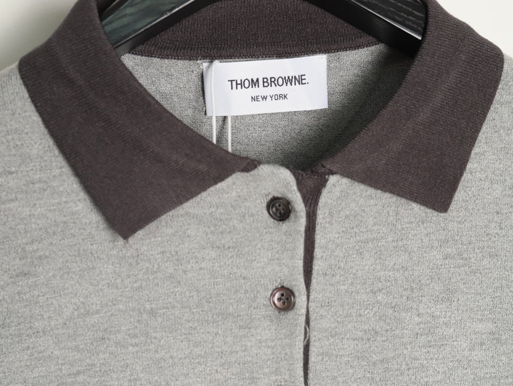 Thom Browne Color-Block 4-Bar Knit Short-Sleeve Polo in Grey