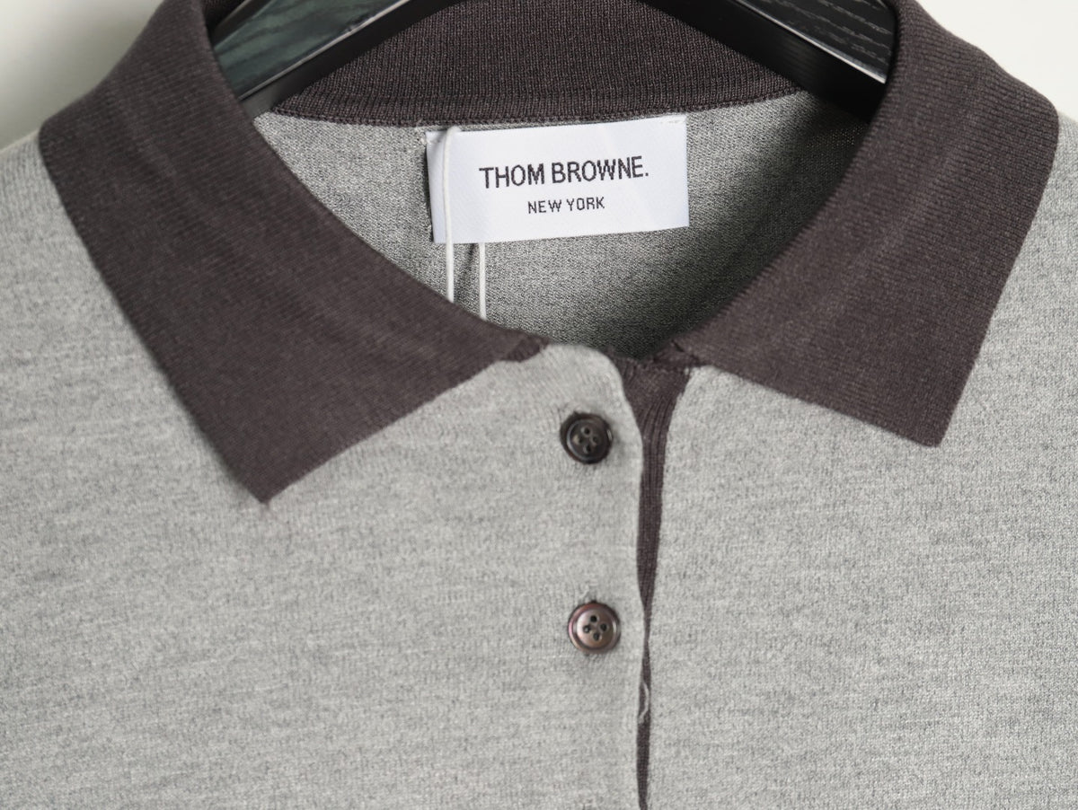Thom Browne Color-Block 4-Bar Knit Short-Sleeve Polo in Grey