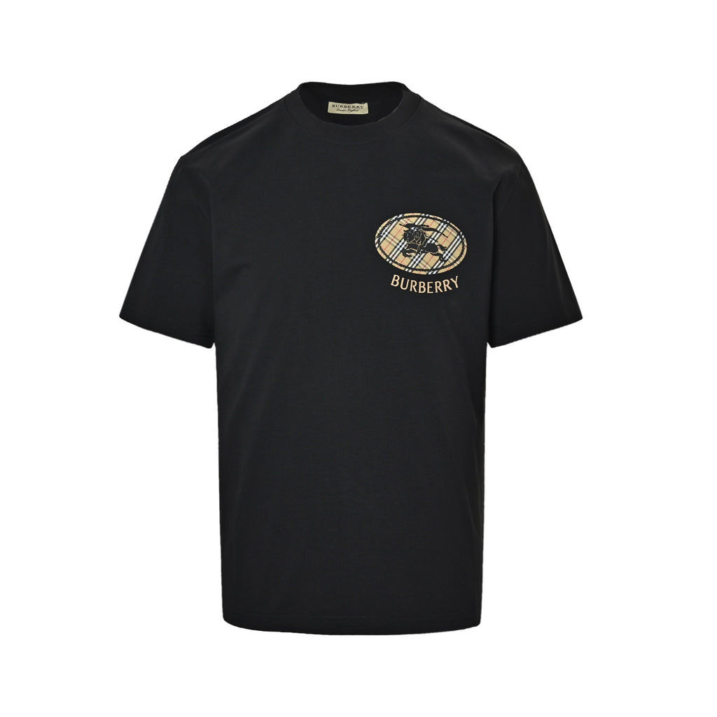 Burberry Oval Knight Check Logo Short-Sleeve T-Shirt in Black
