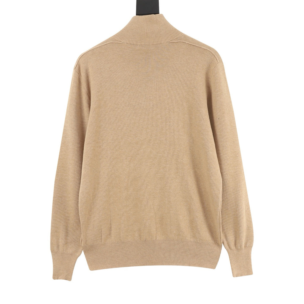 Burberry Check Plaid Zip-Up Wool Knit Sweater