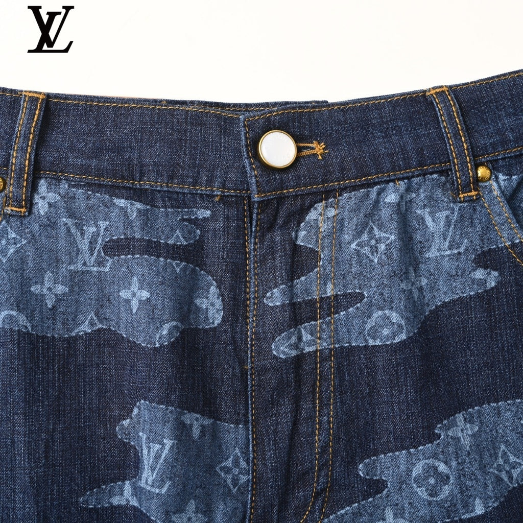 Louis Vuitton Blue Camo Monogram Denim Shorts