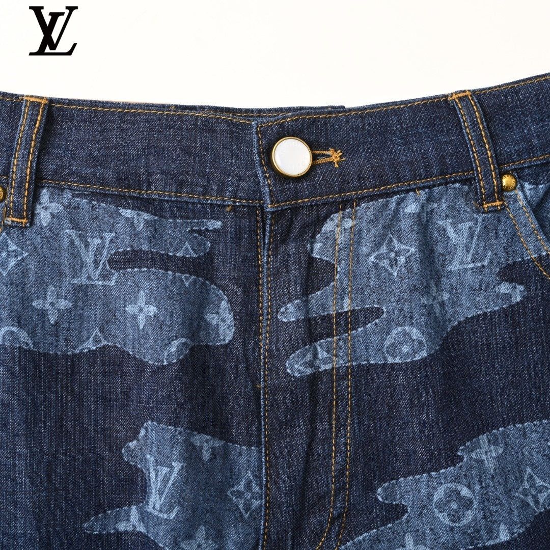 Louis Vuitton Blue Camo Monogram Denim Shorts