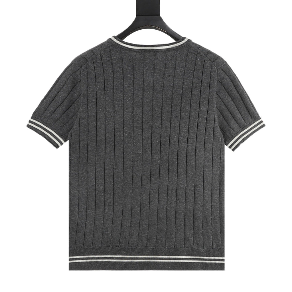 Brunello Cucinelli Striped Patchwork Knit Short-Sleeve Top