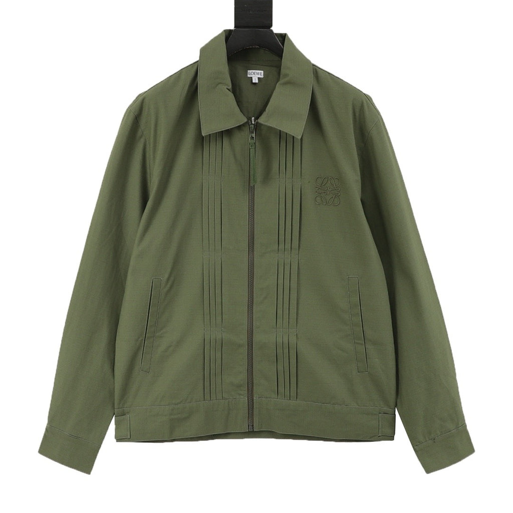 LOEWE Women's & Men's Olive Green Anagram Logo Collared Zip-Up Jacket