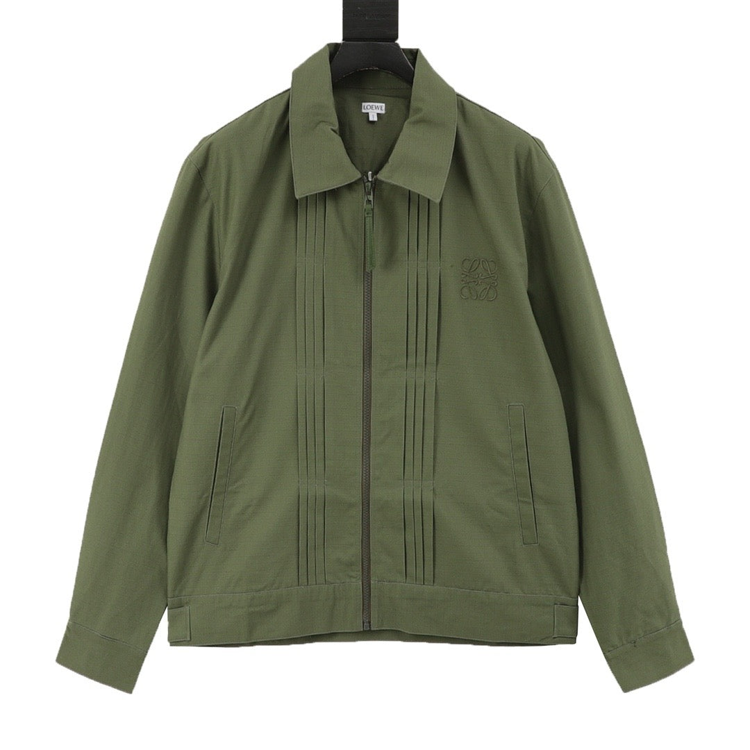 LOEWE Women's & Men's Olive Green Anagram Logo Collared Zip-Up Jacket