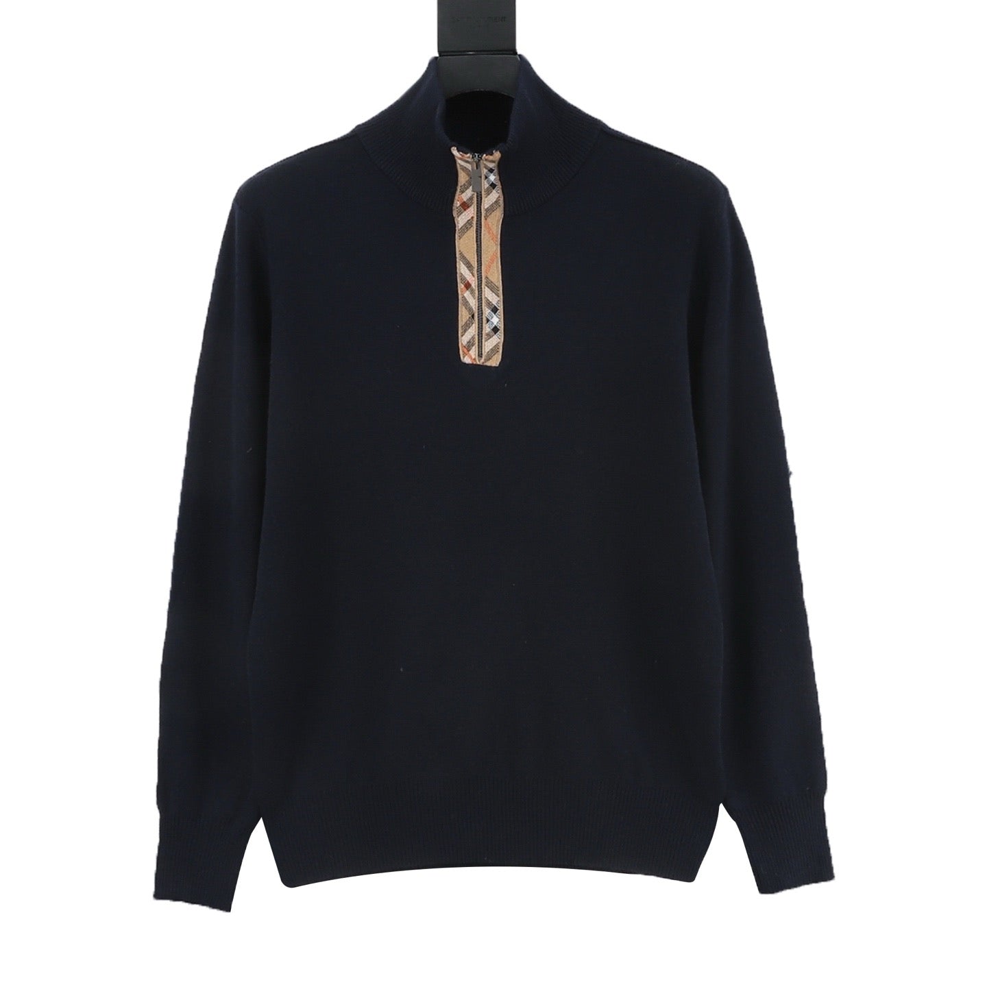Burberry Check Plaid Zip-Up Wool Knit Sweater