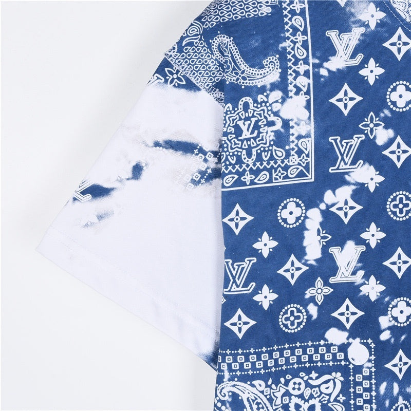 Louis Vuitton Bandana Tie-Dye Monogram Short-Sleeve T-Shirt in Blue and White