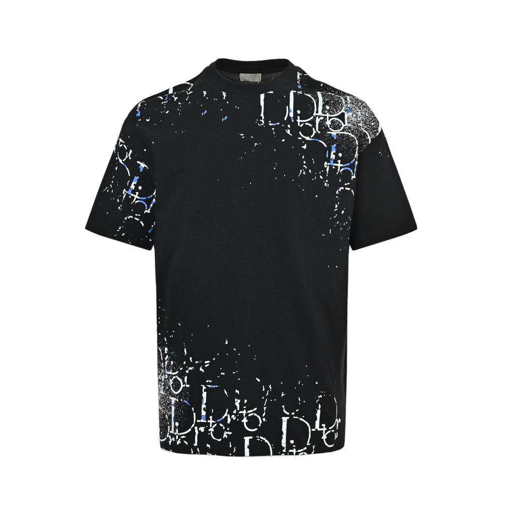 Dior Men's Black Splatter Oblique Logo Print T-Shirt