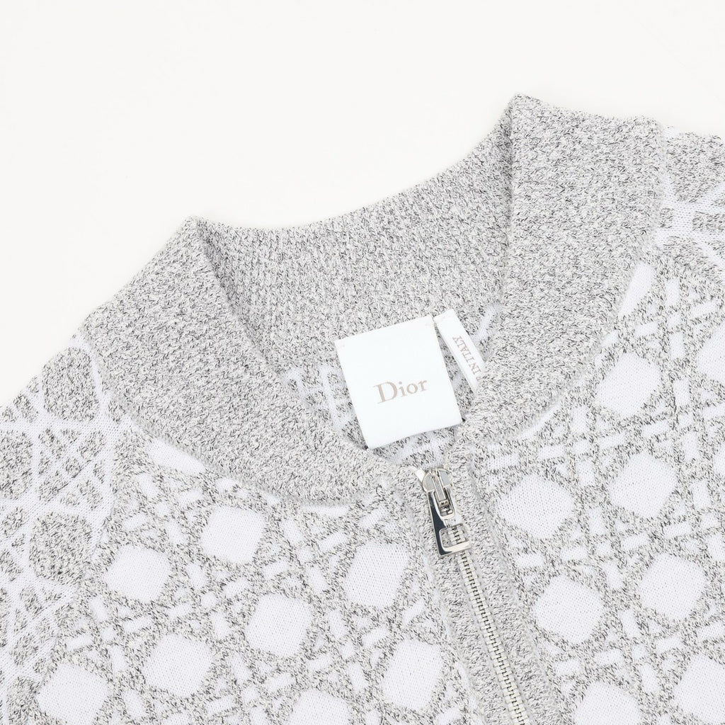 Dior Women's Men's Silver White Oblique Knit Zip-Up Bomber Jacket