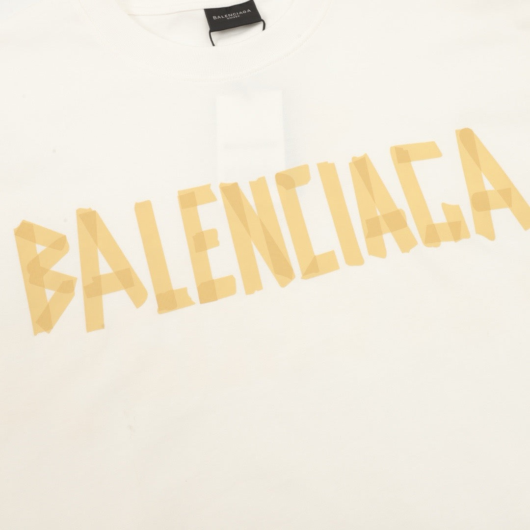 Balenciaga Masking Tape Logo Long Sleeve T-Shirt | Off-White Distressed Graphic Tee