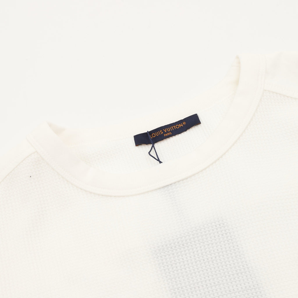 Louis Vuitton Tonal LV Embroidered Waffle Crewneck Long Sleeve | White Quiet Luxury Knitwear