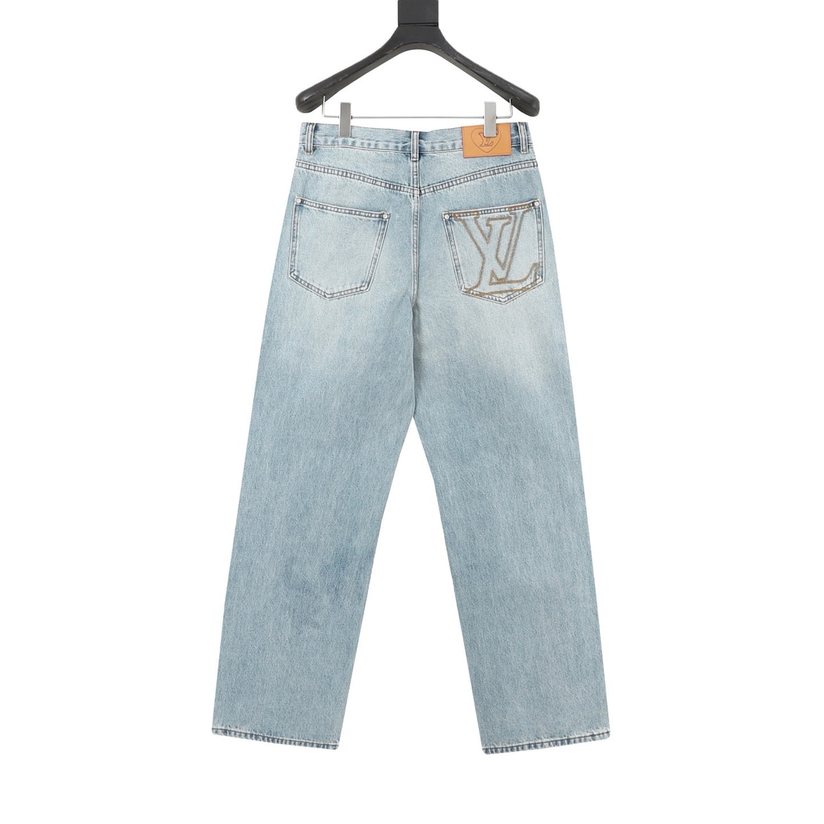 Casablanca Women's Men's Light Wash Blue Pin Embroidery Wide-Leg Jeans