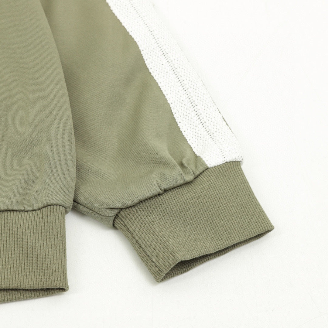 Loewe Anagram Logo Embroidered Contrast Sleeve Zip-Up Hoodie — Olive