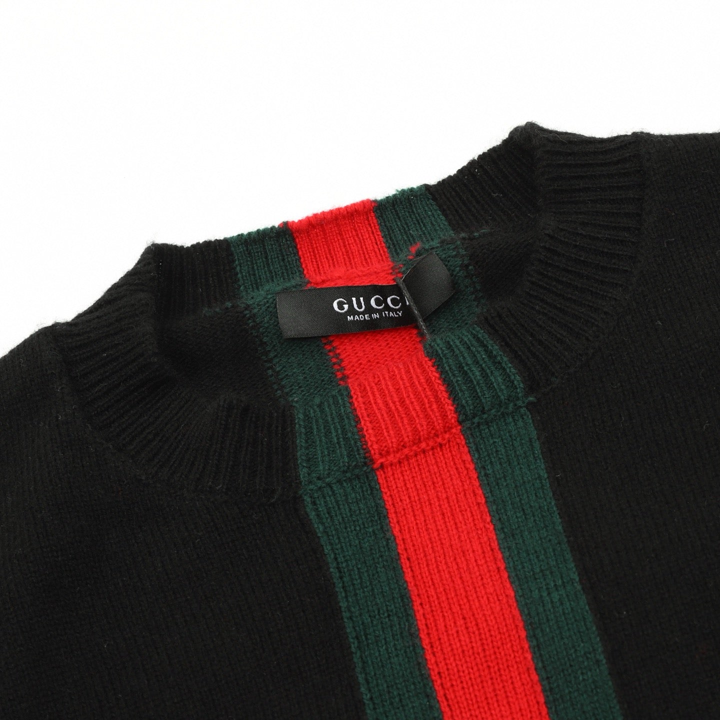 Gucci Slim Fit Red and Green Stripe Crewneck Knit Sweater | Signature Web Luxury Knitwear