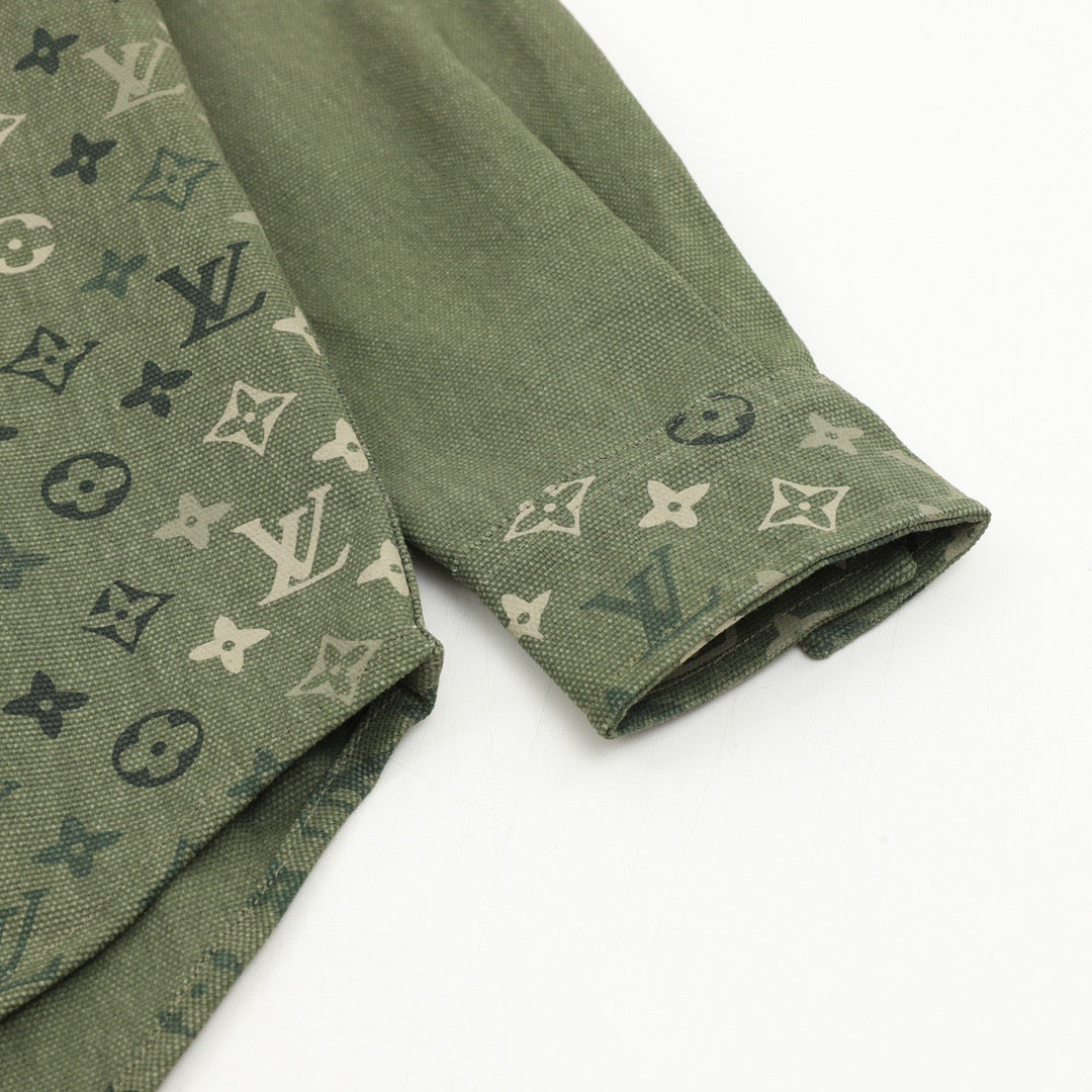 Louis Vuitton LV Monogram Denim Print Contrast Sleeve Overshirt Jacket