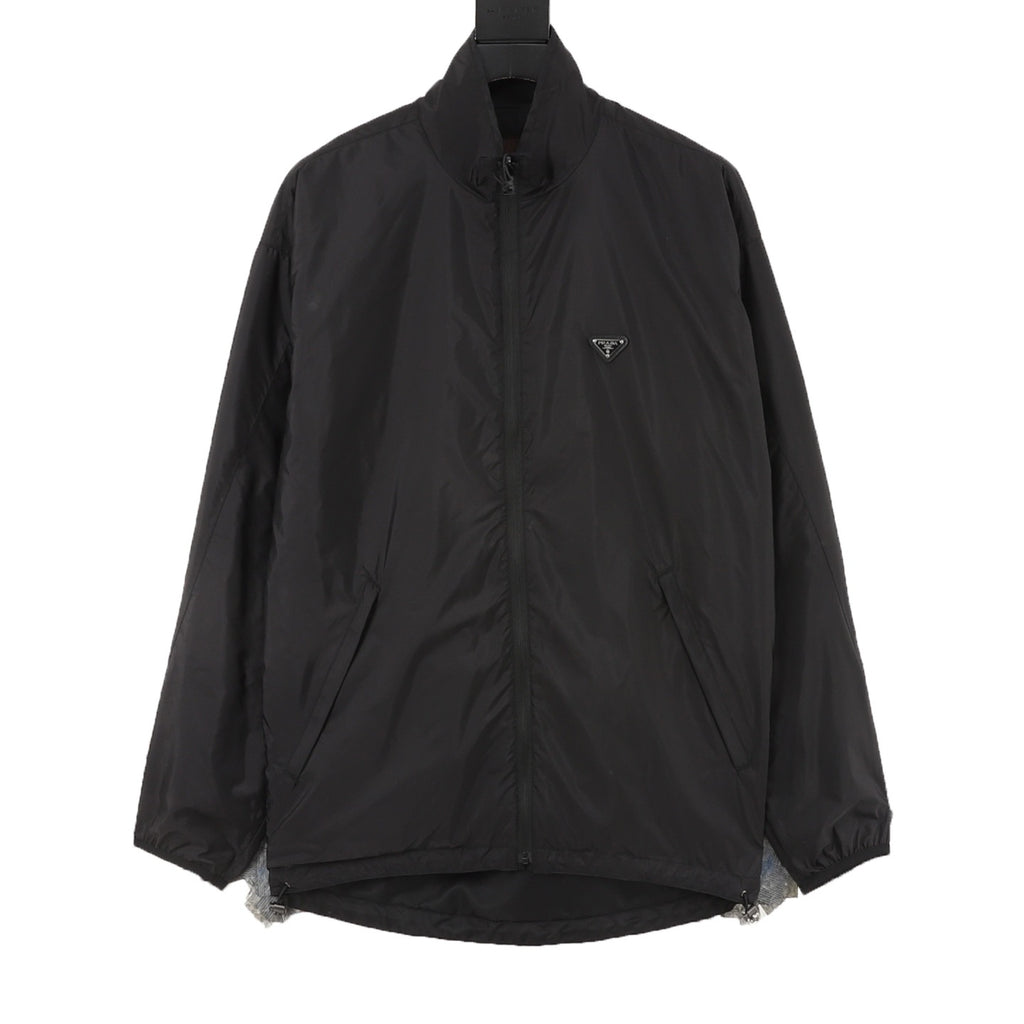 Prada Women's Men's Black Triangle Logo Stand-Collar Nylon Jacket