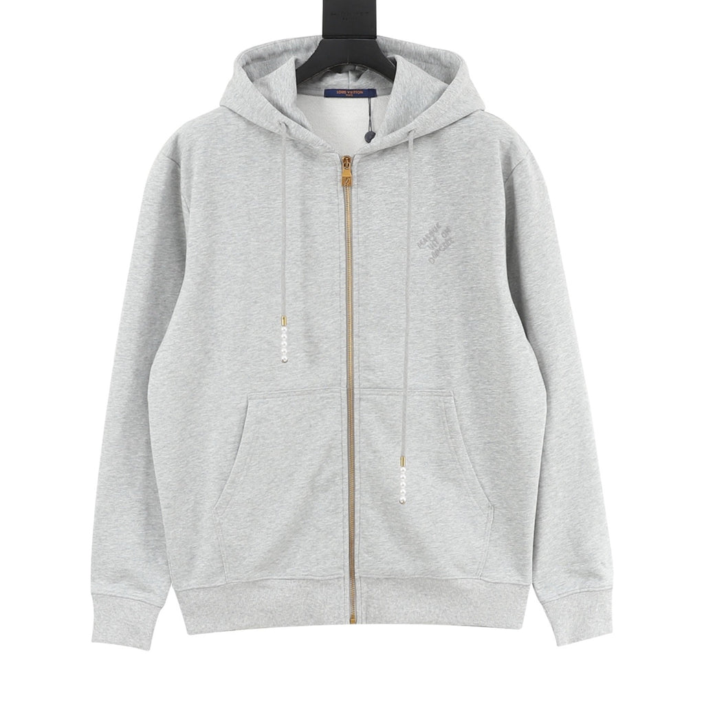 Louis Vuitton Women's Men's Light Grey Pearl-Detail Full-Zip Hoodie