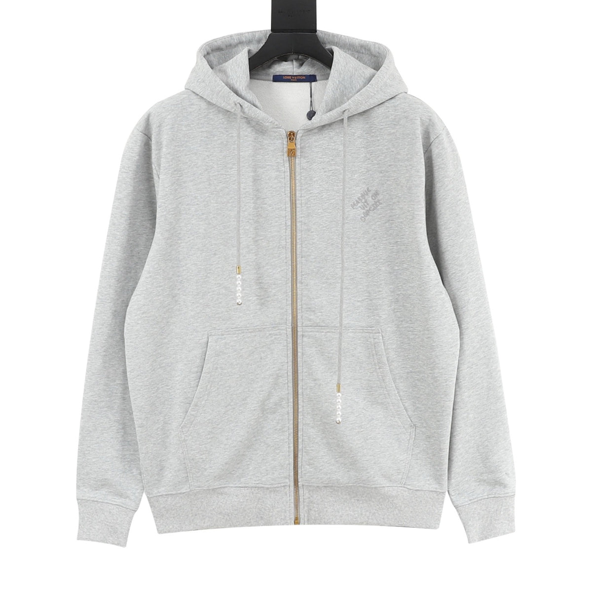 Louis Vuitton Women's Men's Light Grey Pearl-Detail Full-Zip Hoodie