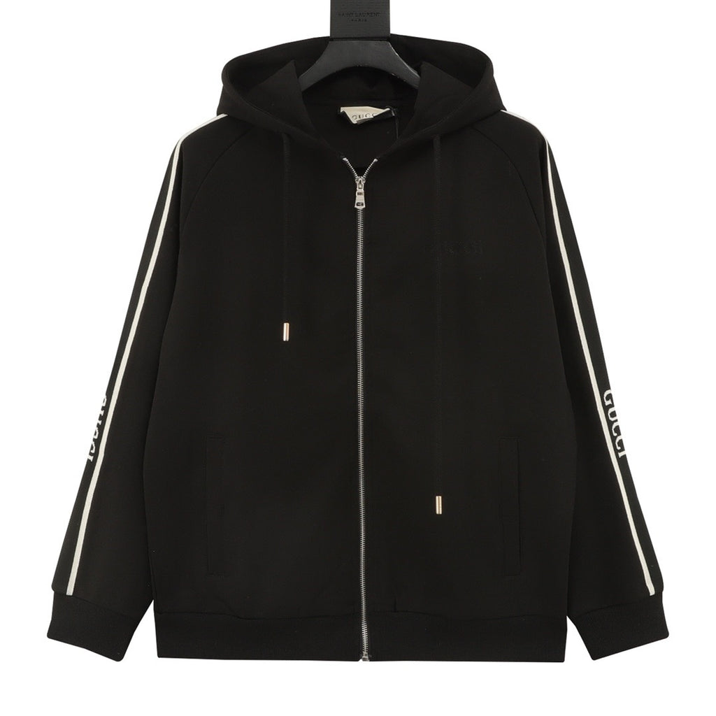Gucci Women's Men's Black Side-Stripe Full-Zip Hooded Jacket