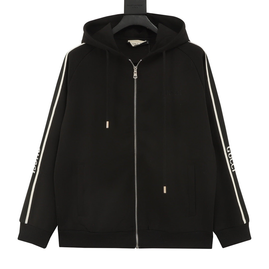 Gucci Women's Men's Black Side-Stripe Full-Zip Hooded Jacket