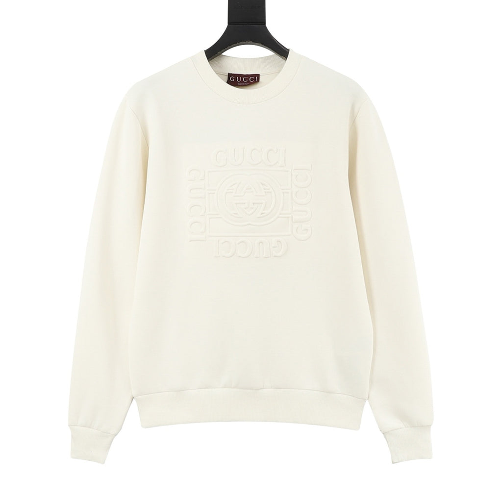 Gucci Women's Men's Cream Embossed Interlocking G Crewneck Sweatshirt