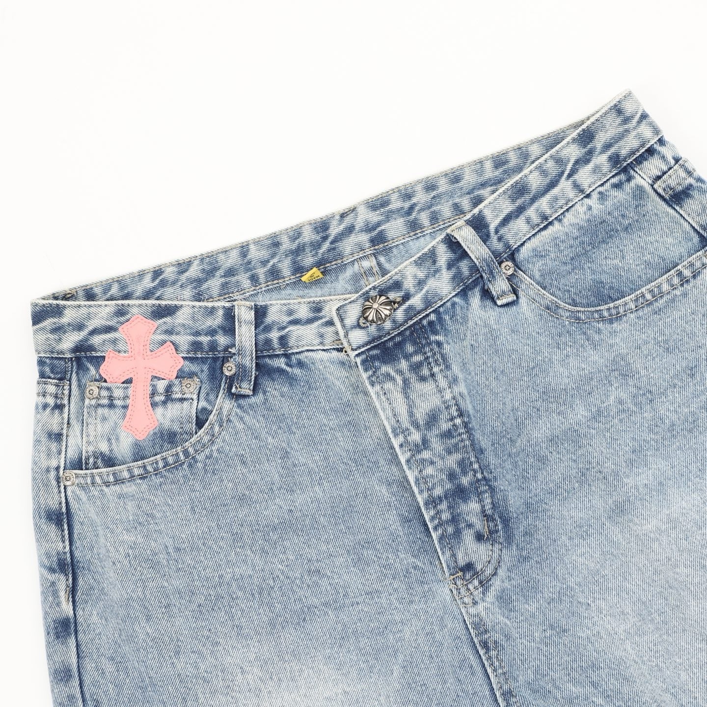 Chrome Hearts × Gallery Dept. Cross Patchwork Flare Jeans — Light Wash