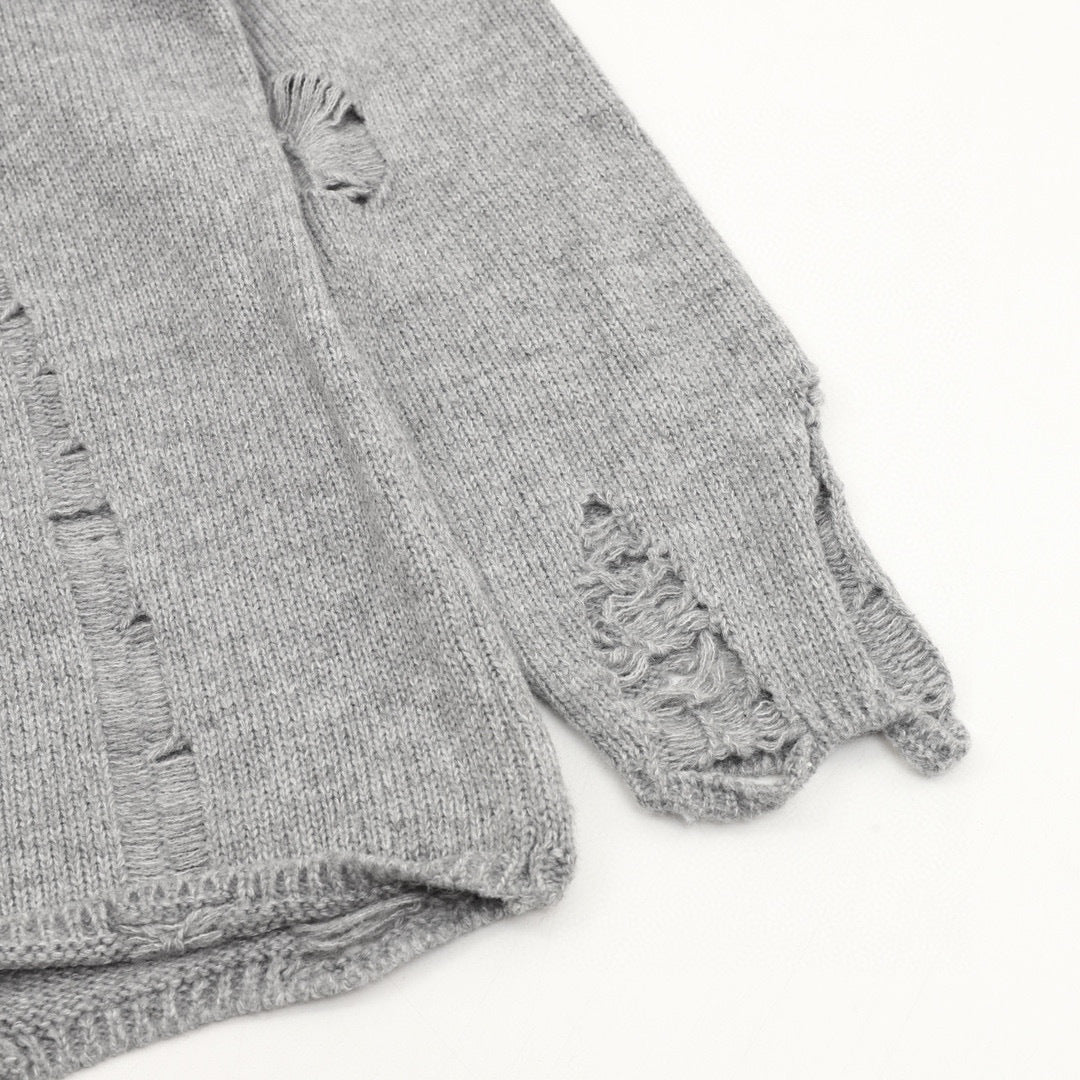 CH Embroidered Sanskrit Cross Distressed Knit Sweater