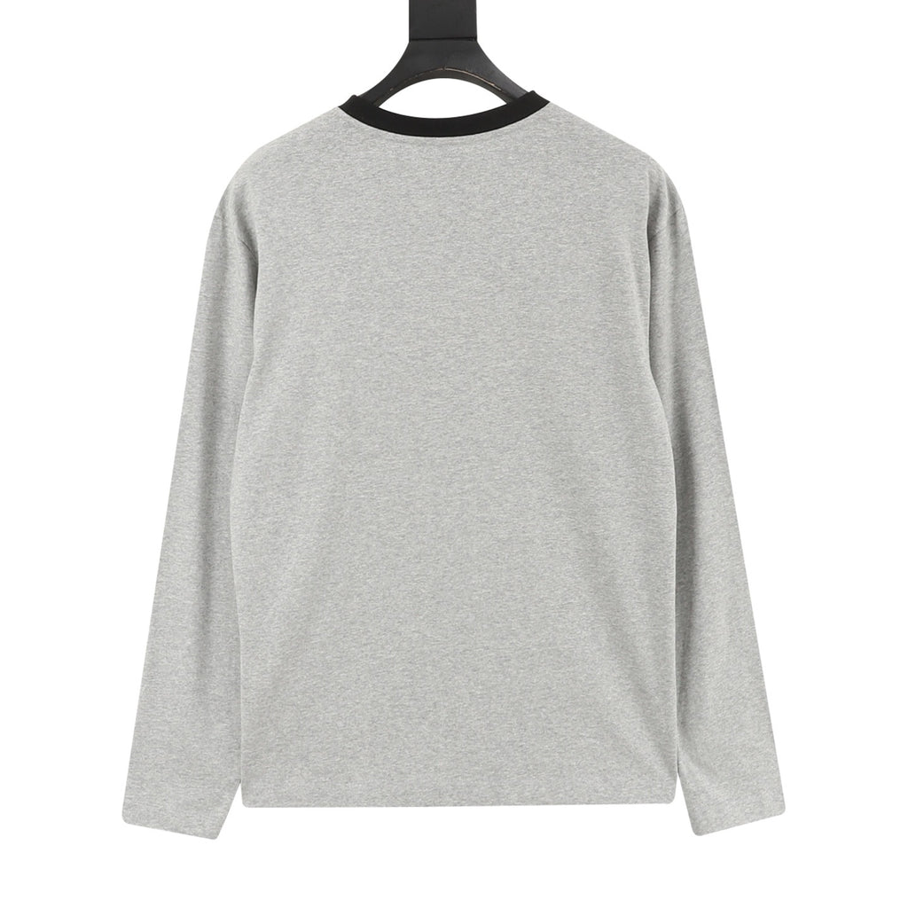 Miu Miu Women's & Men's Grey Contrast-Collar Logo Long-Sleeve Tee