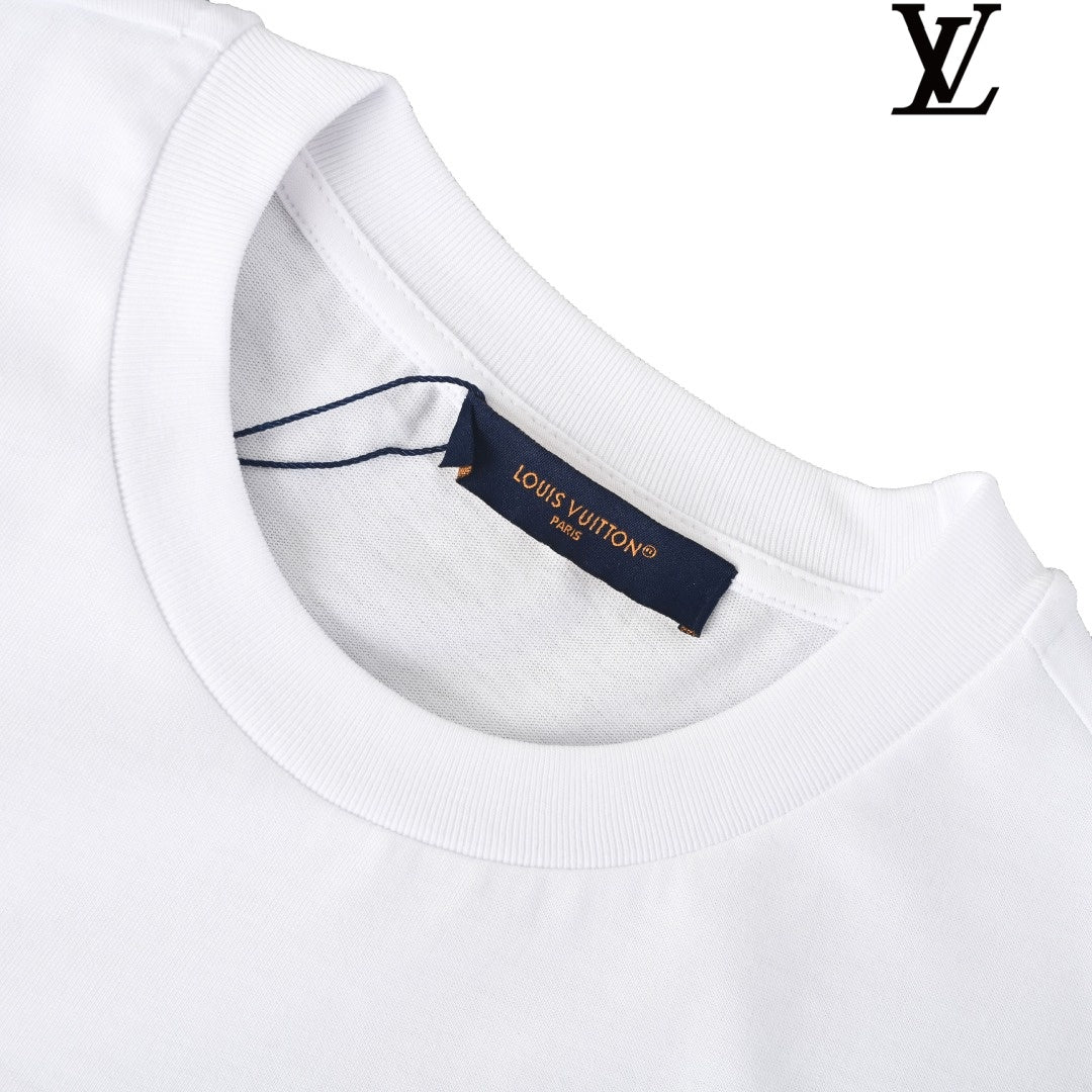 Louis Vuitton Men's White T-Shirt with Gold Embroidery