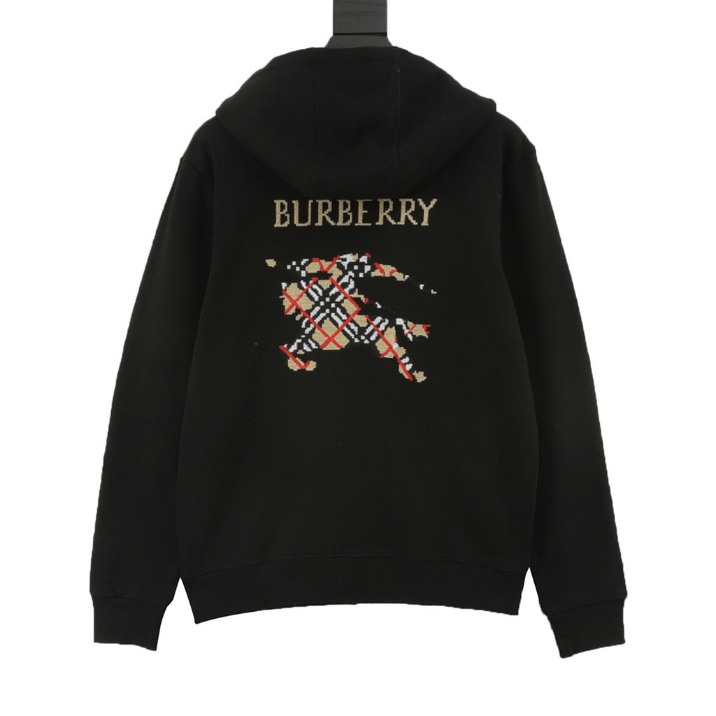 Burberry Women's & Men's Black Equestrian Logo Zip-Up Hoodie