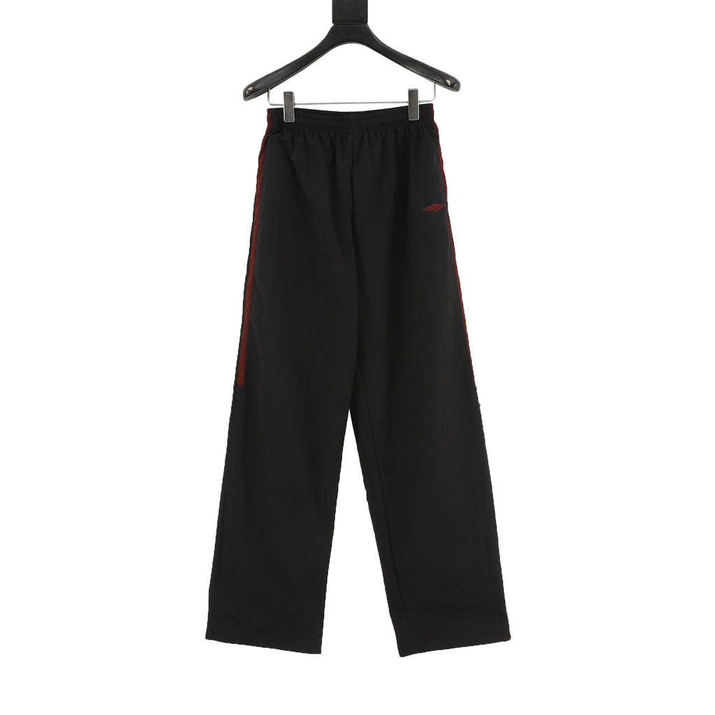 Balenciaga 26SS Red Side Stripe Arc Logo Embroidered Wide-Leg Track Pants