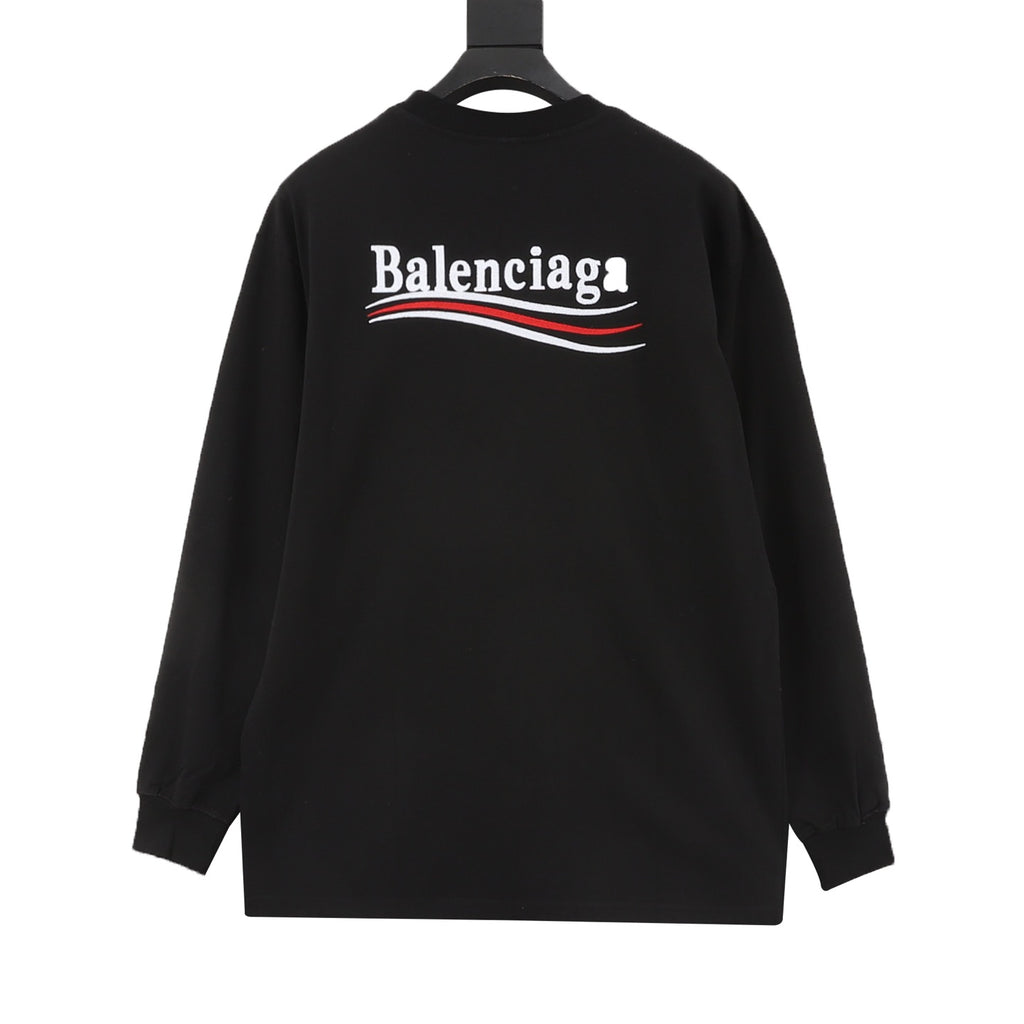 Balenciaga Women's Men's Black Wave Logo Long-Sleeve T-Shirt