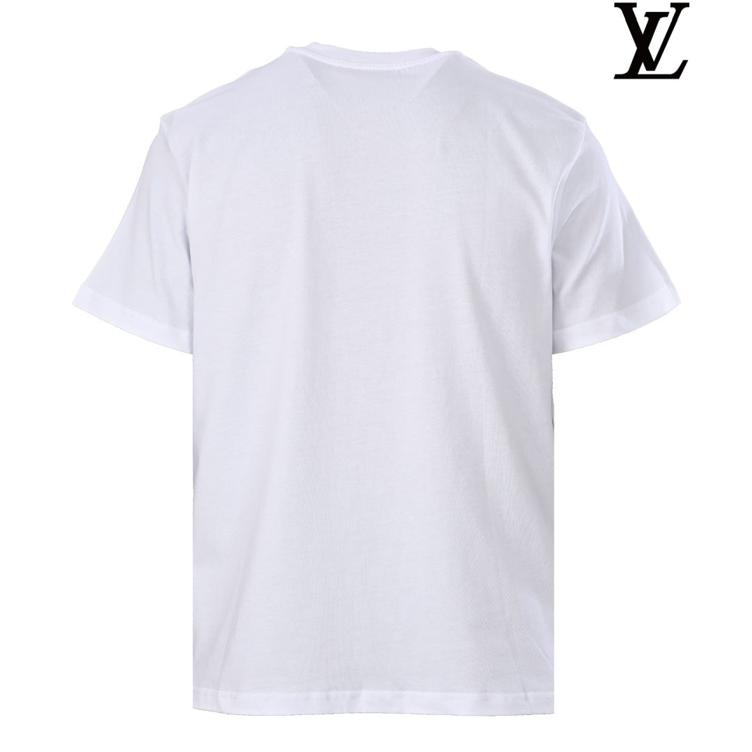 Louis Vuitton Men's White T-Shirt with Gold Embroidery