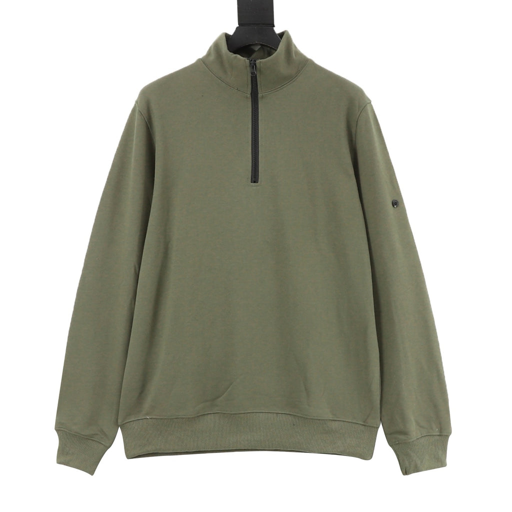 Stone Island Half-Zip Pullover Sweatshirt — Olive Green, Sleeve Badge | SS26