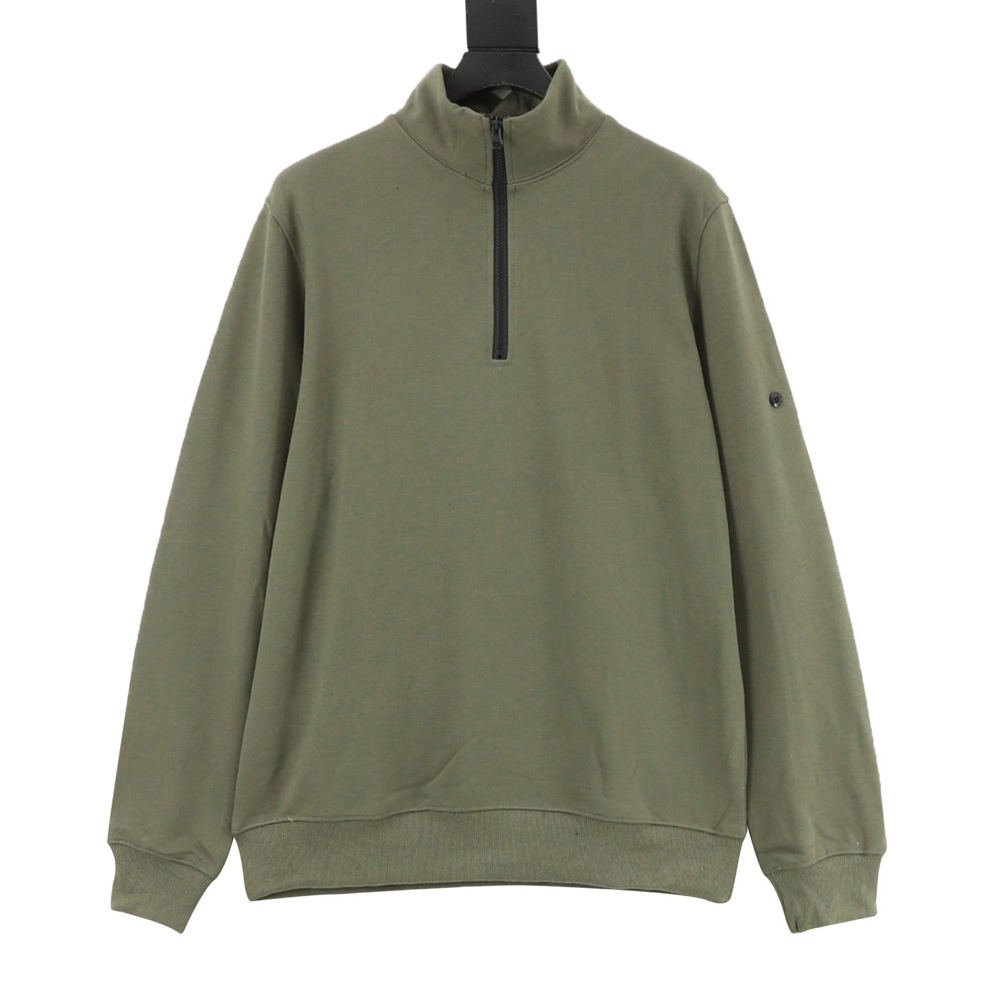 Stone Island Half-Zip Pullover Sweatshirt — Olive Green, Sleeve Badge | SS26
