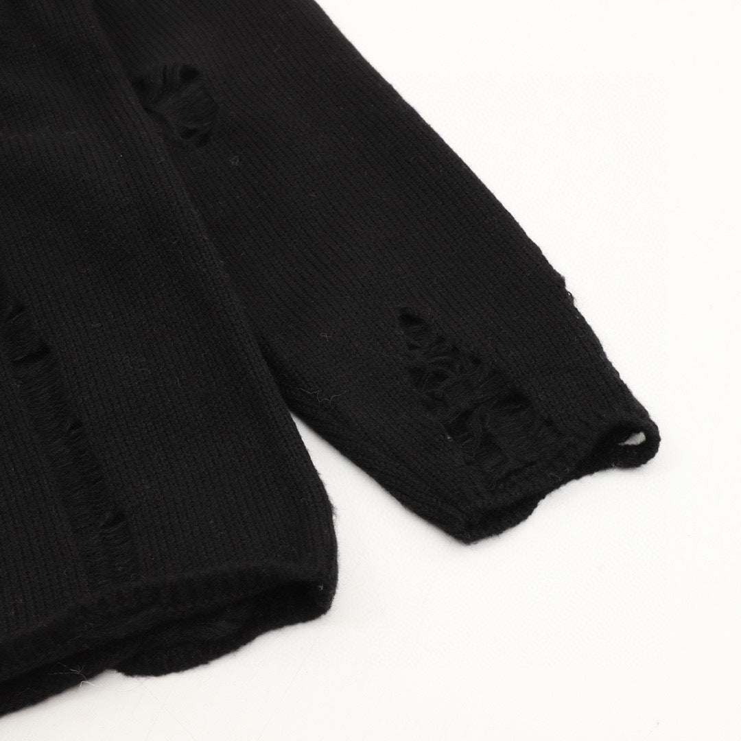 CH Embroidered Sanskrit Cross Distressed Knit Sweater