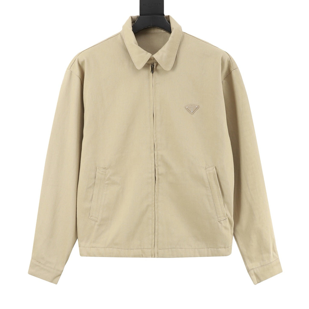 Prada Women's Men's Beige Triangle Logo Zip-Up Jacket