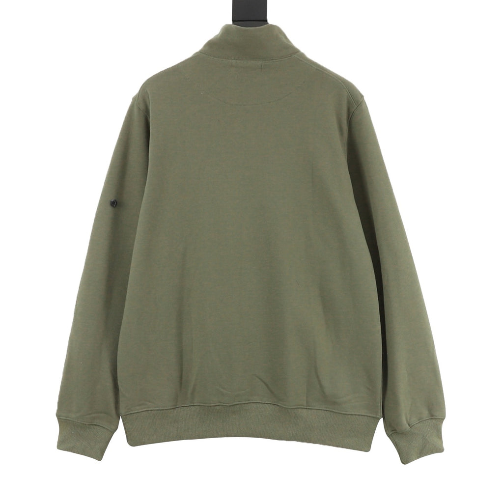Stone Island Half-Zip Pullover Sweatshirt — Olive Green, Sleeve Badge | SS26