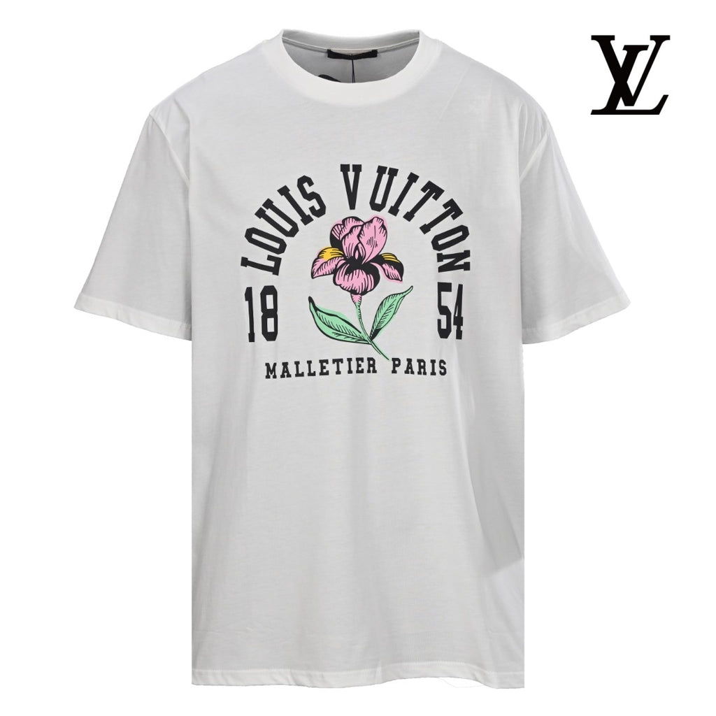 Louis Vuitton Men's White Flower Letter Print T-Shirt