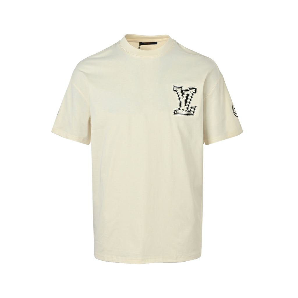 Louis Vuitton Stitched LV Logo Short-Sleeve T-Shirt in Cream