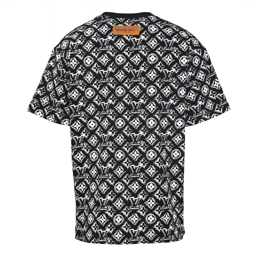 Louis Vuitton All-Over Monogram Print Short-Sleeve T-Shirt in Black