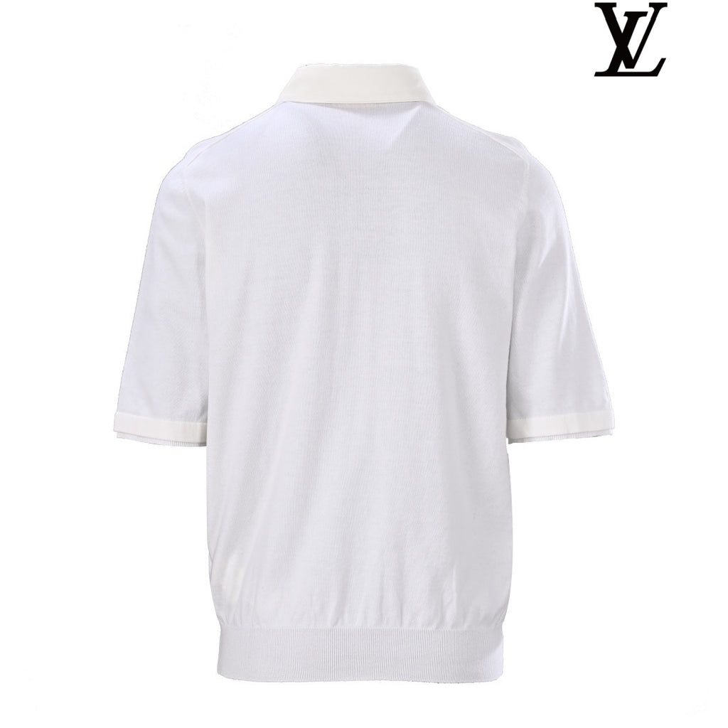 Louis Vuitton Men's White Embroidered Knit Polo Shirt